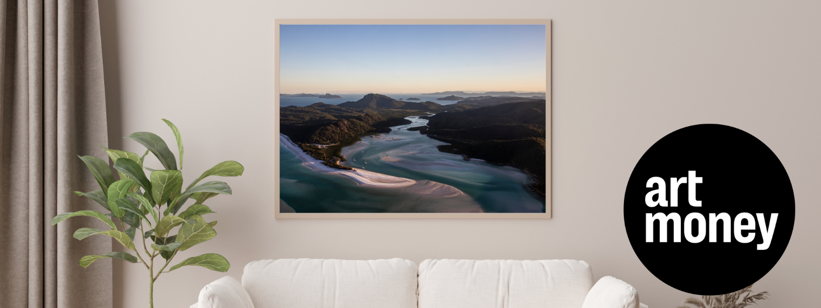 gallery interior with art  money logo