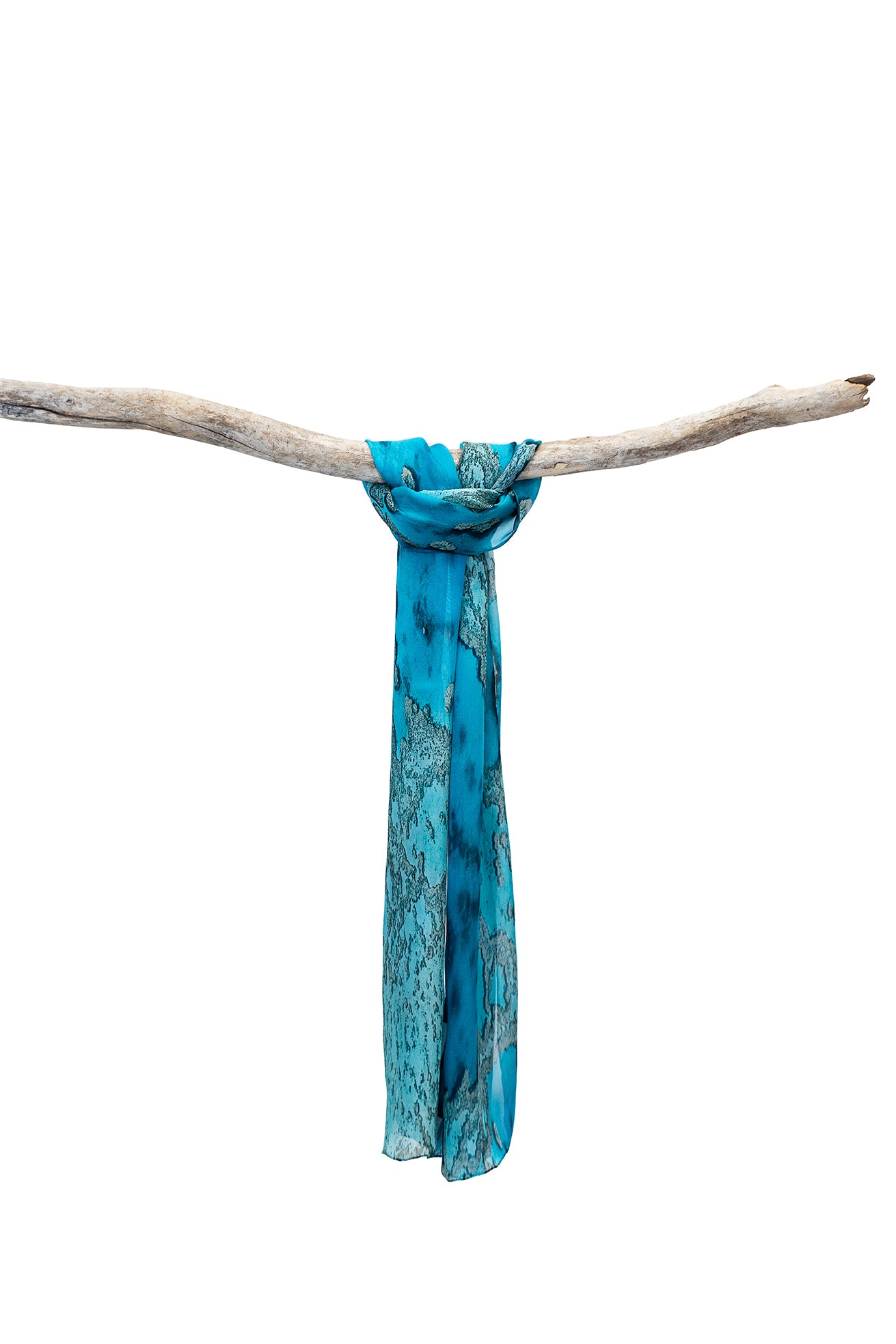 Silk Scarf Coral Veins print with Coral reef veins spread across green, blue, aqua, turquise coloured water