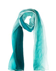 Silk Scarf Comet print a small boat in the distance replicates a comet amongst the sand and blue green water swirling together