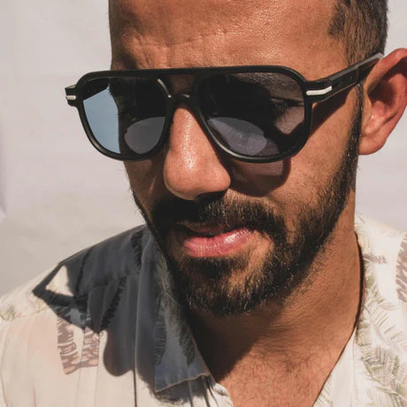 Good Citizens Newport Sunglasses Black with Blue Lens 100% Recycled Customisable