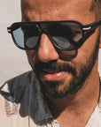 Good Citizens Newport Sunglasses Black with Blue Lens 100% Recycled Customisable