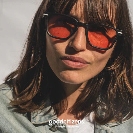 Good Citizens Palm Beach Sunglasses Black with Red Lens 100% Recycled Customisable