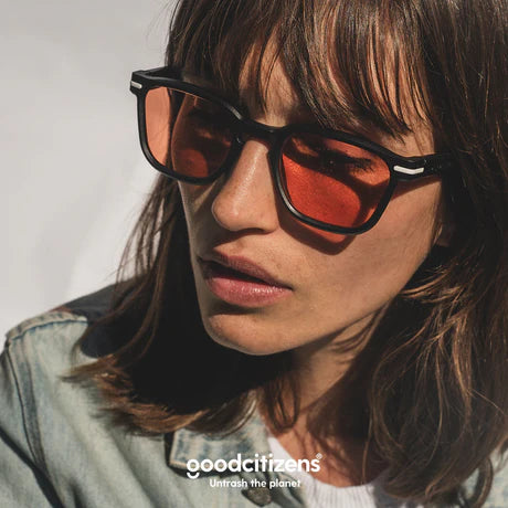 Good Citizens Palm Beach Sunglasses Black with Red Lens 100% Recycled Customisable