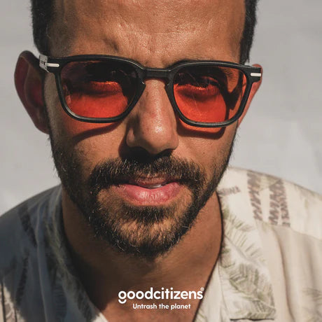 Good Citizens Palm Beach Sunglasses Black with Red Lens 100% Recycled Customisable