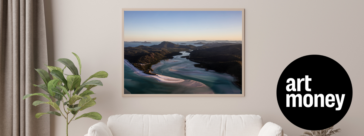 gallery interior with art  money logo