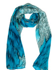 Silk Scarf Coral Veins print with Coral reef veins spread across green, blue, aqua, turquise coloured water