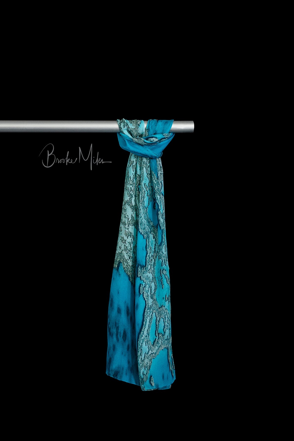 Silk Scarf Coral Veins print with Coral reef veins spread across green, blue, aqua, turquise coloured water