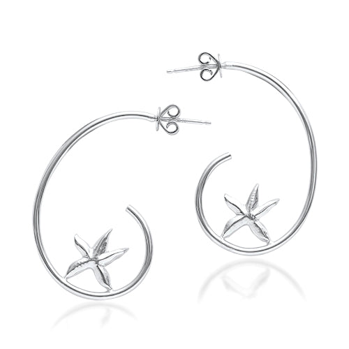 Hoop Starfish Earrings - Sterling Silver