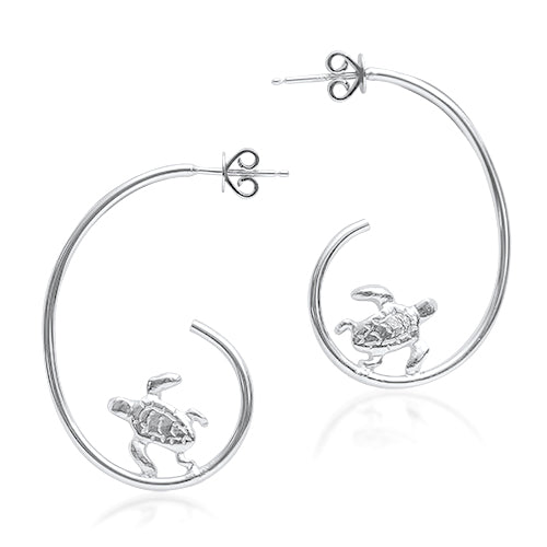 Hoop Turtle Earrings - Sterling Silver