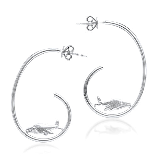 Hoop Whale Earrings - Sterling Silver