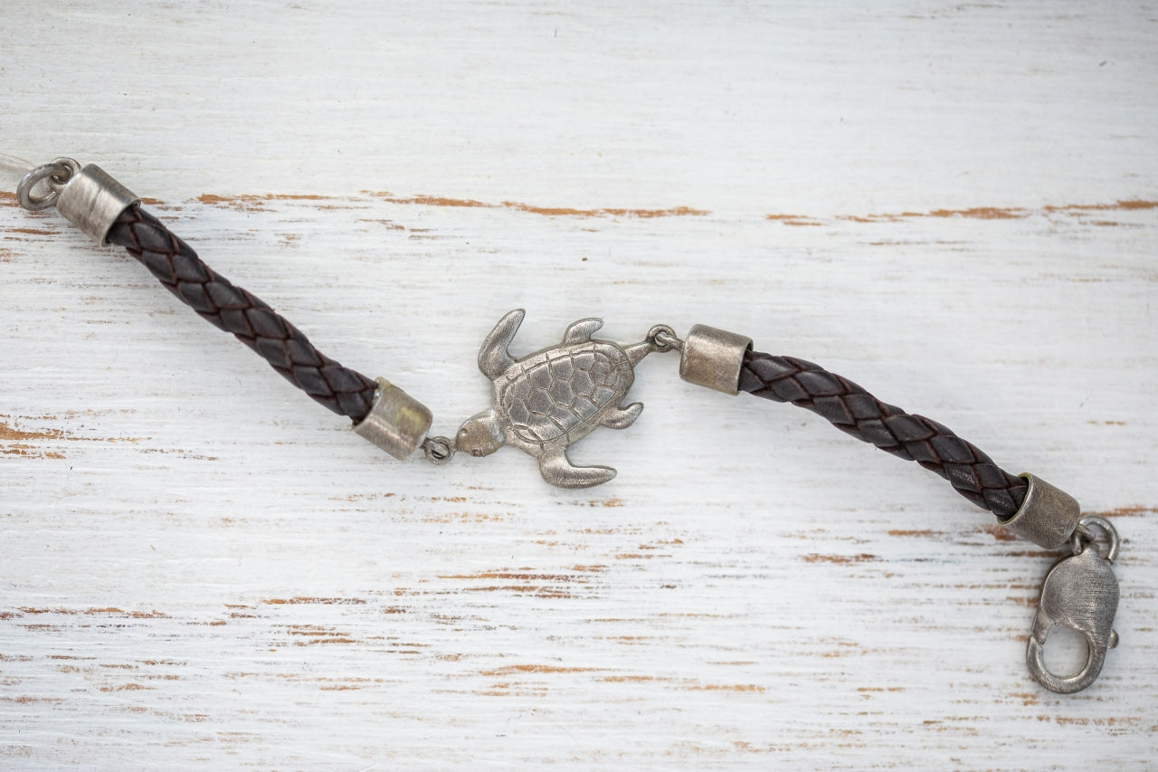 Turtle Bracelet - Leather + Silver